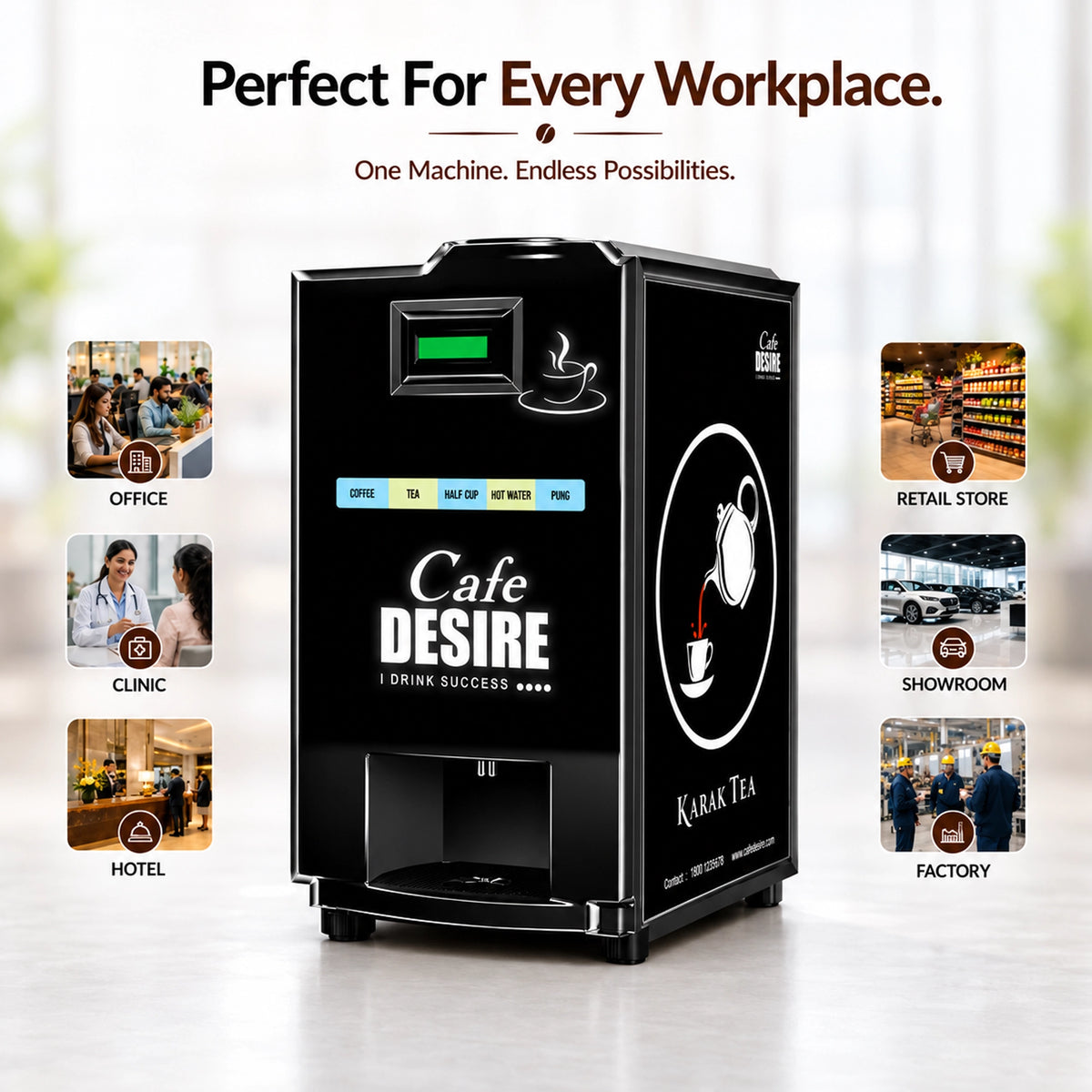 Double Option LED Tea & Coffee Vending Machine for Offices