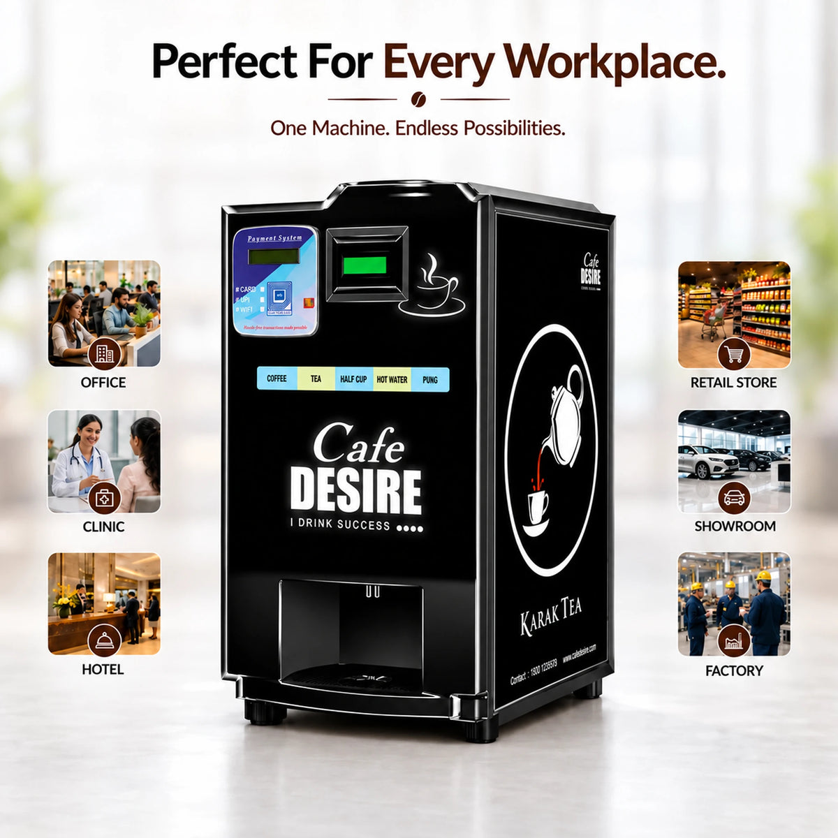 Double Option LED QR Tea & Coffee Vending Machine