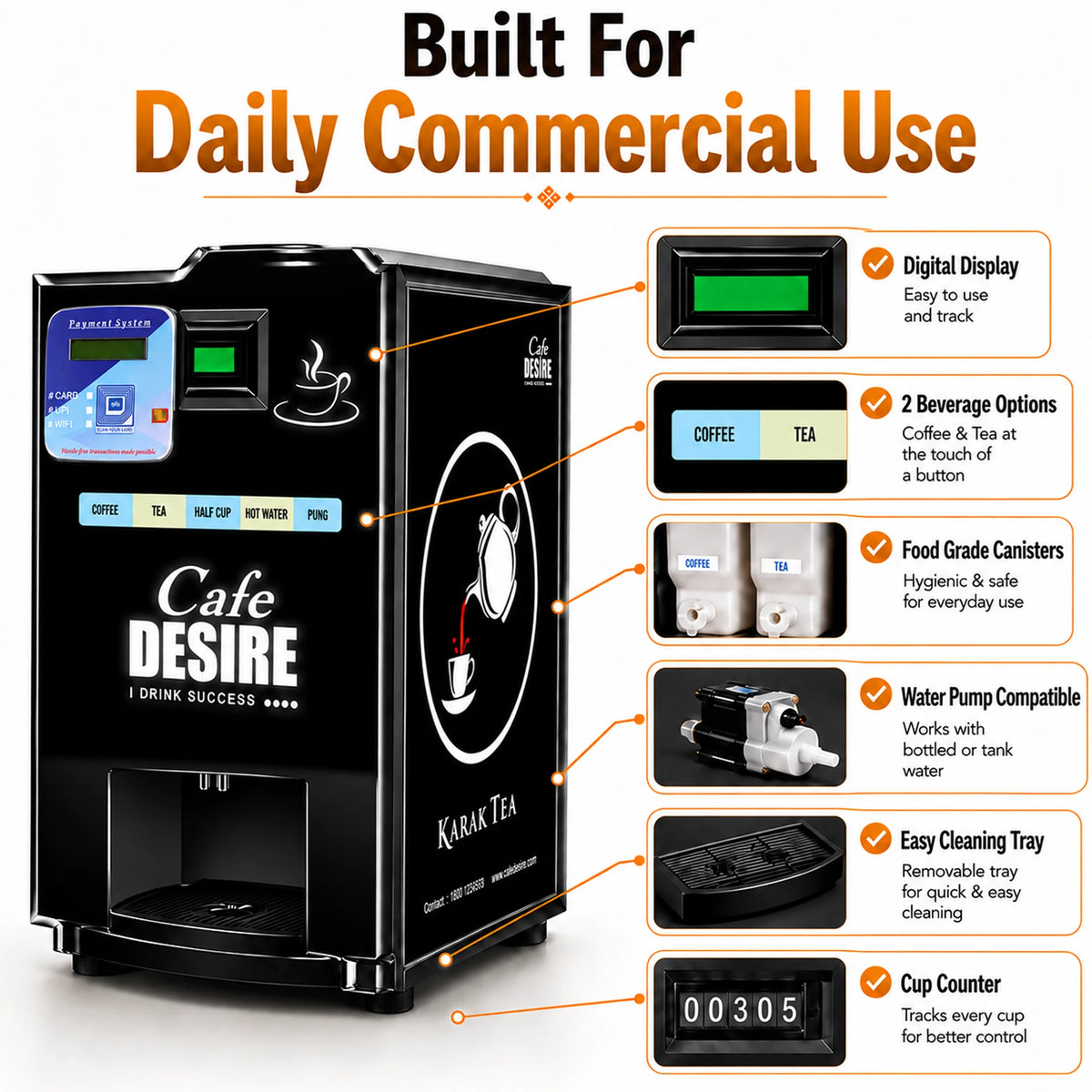 Double Option LED QR Tea & Coffee Vending Machine