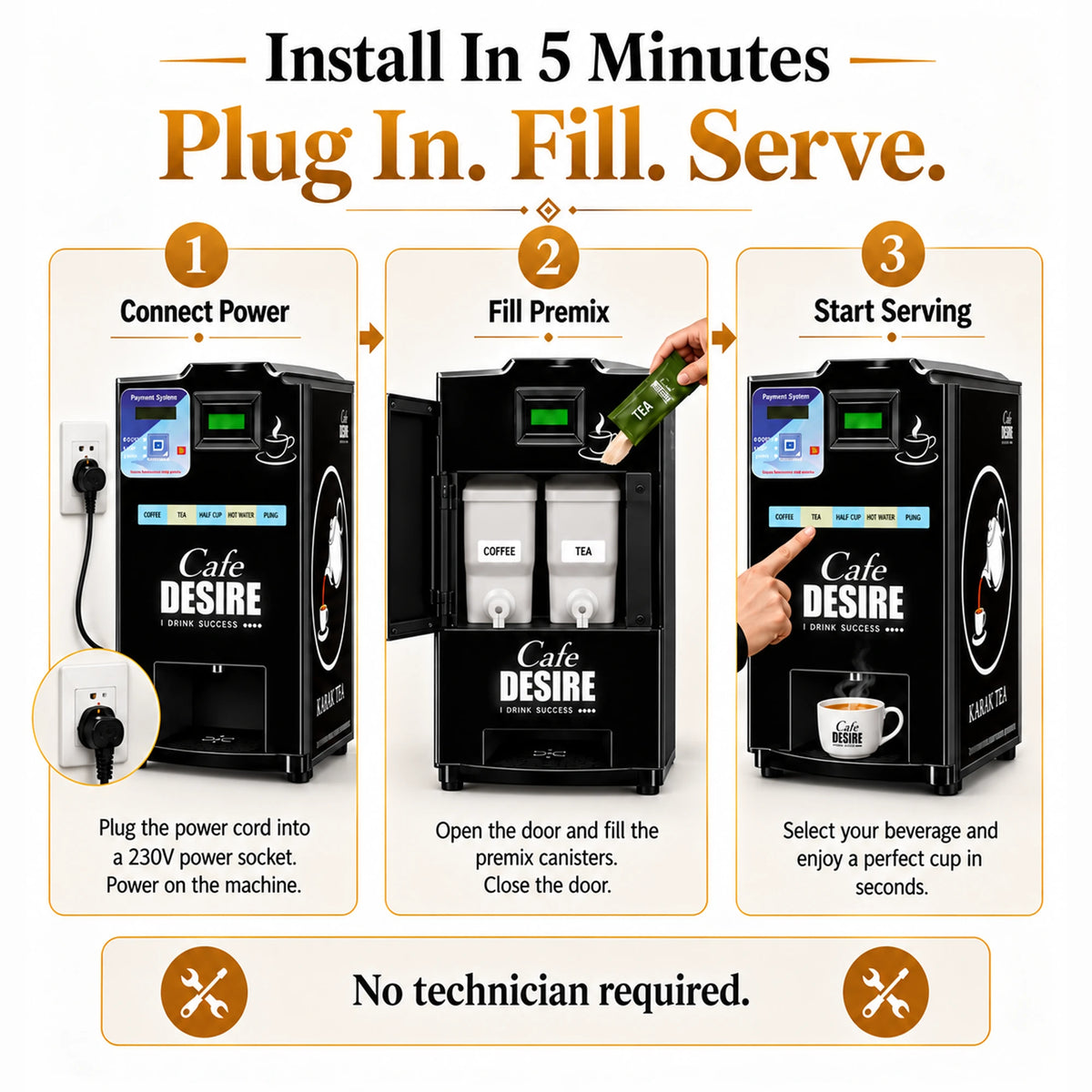 Double Option LED QR Tea & Coffee Vending Machine