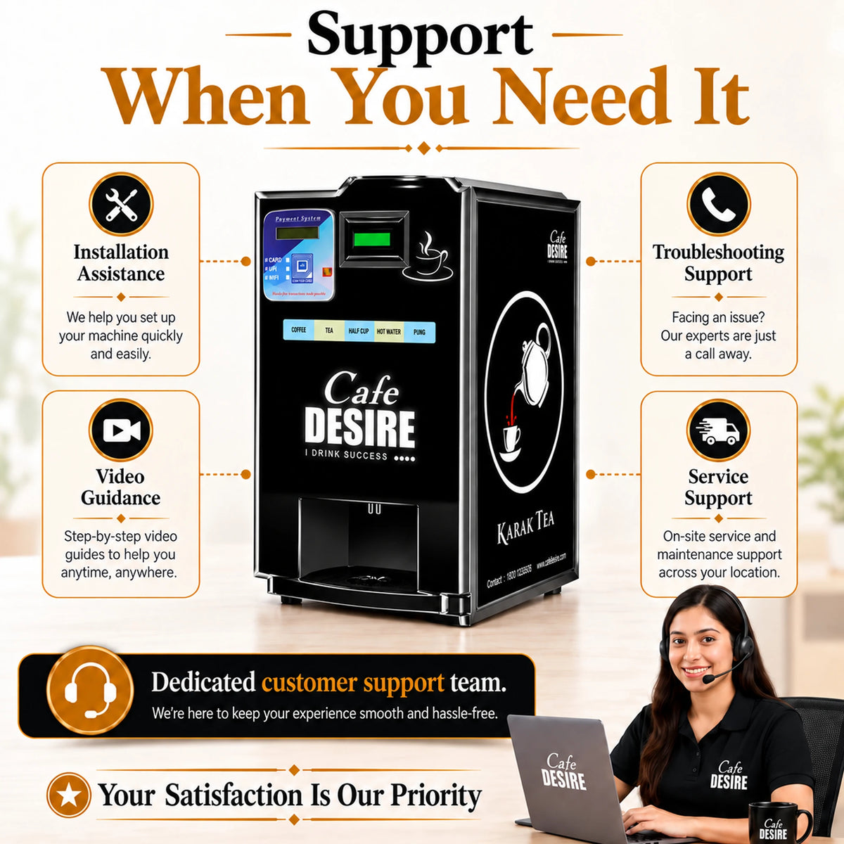 Double Option LED QR Tea & Coffee Vending Machine