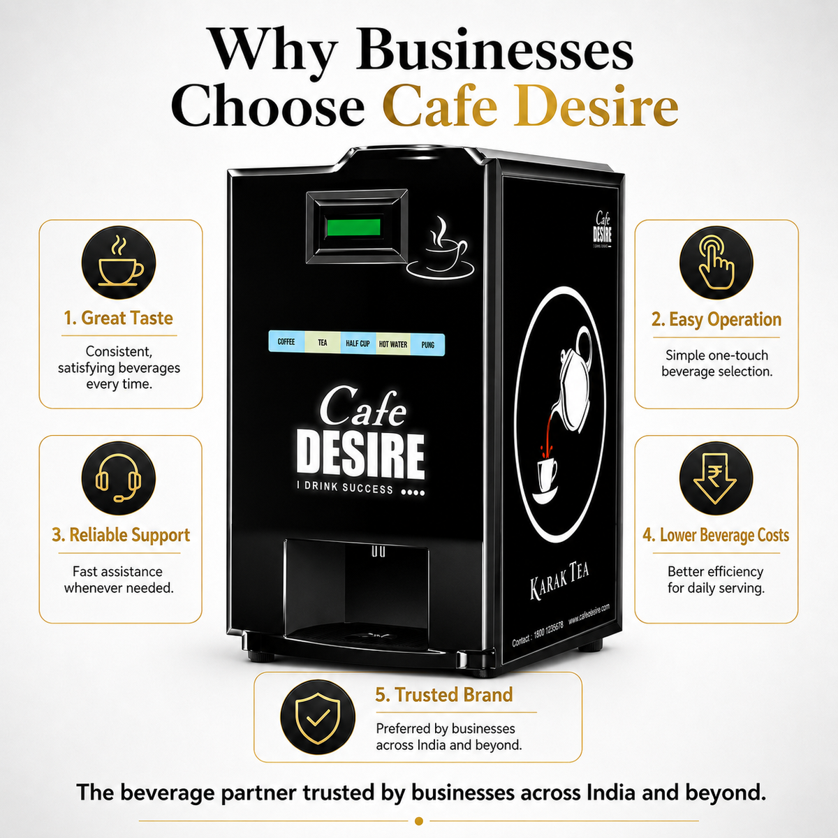 2 Lane LED Tea & Coffee Premix Vending Machine | Cafe Desire