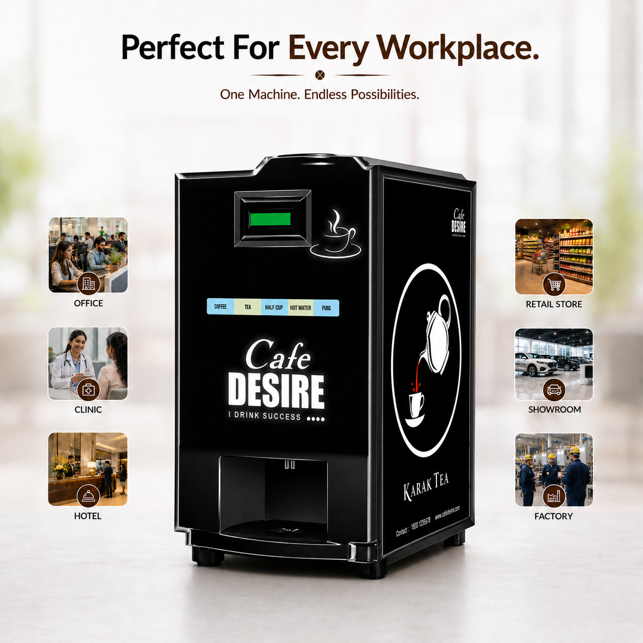 Double Option LED Tea & Coffee Vending Machine for Offices