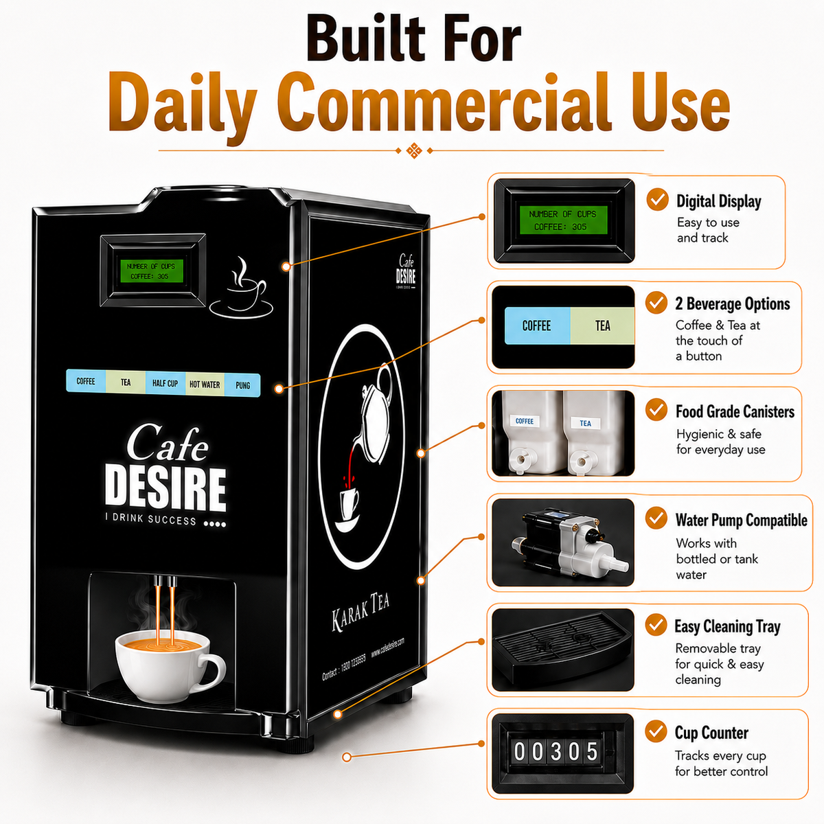 2 Lane LED Tea & Coffee Premix Vending Machine | Cafe Desire