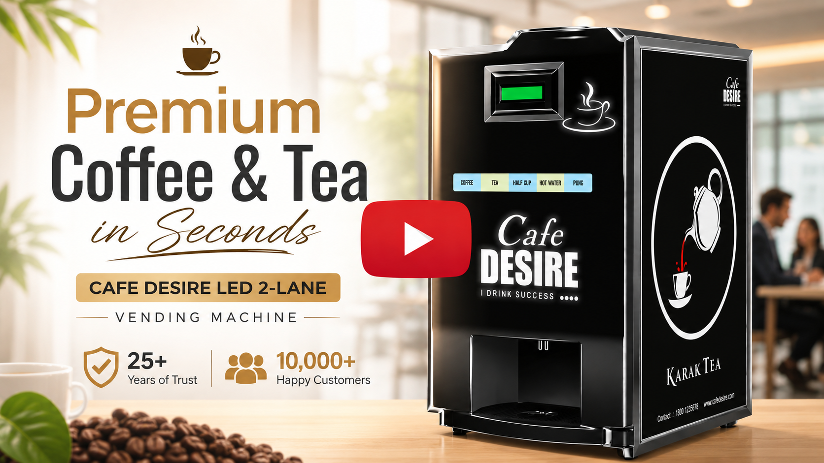 Load video: 2 LANE LED Double Option Tea &amp; Coffee Vending Machine