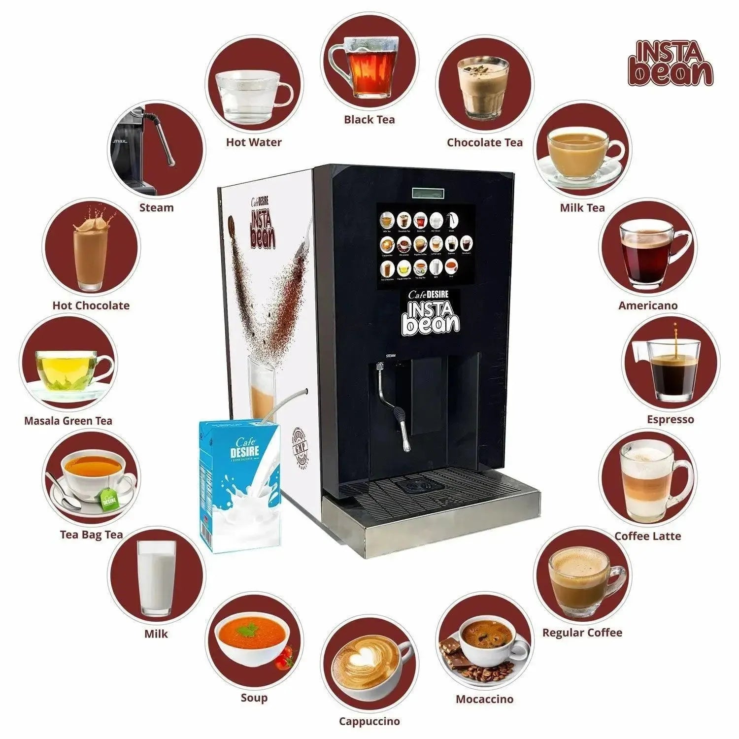 Insta Bean Coffee Vending Machine | Made with Fresh Milk | 16 Options | Lowest cost 